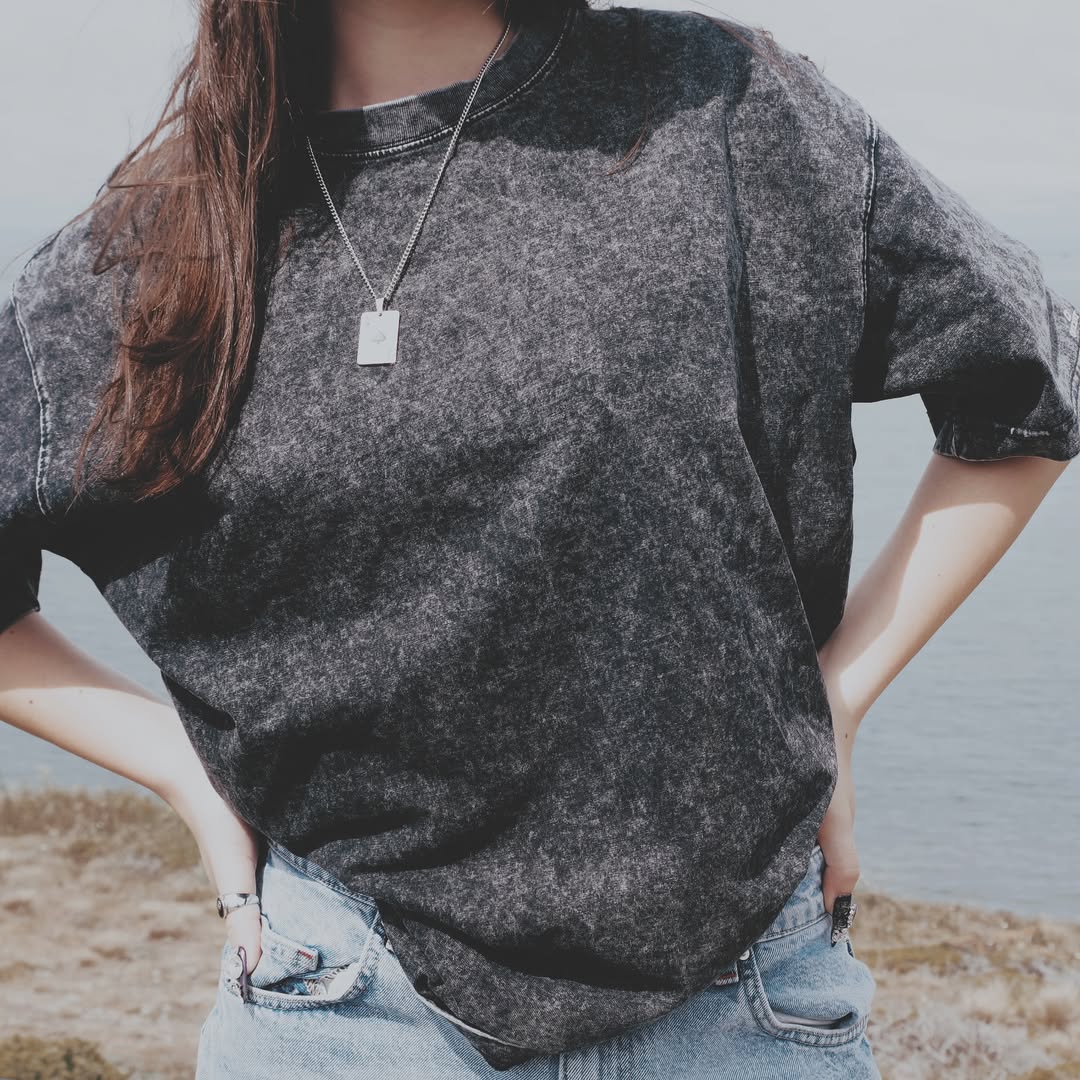 No. 1, Star Relic, Oversized Big T-Shirt, Shoulder Drop Short-Sleeve, Vintage Style, 100% Cotton, Black