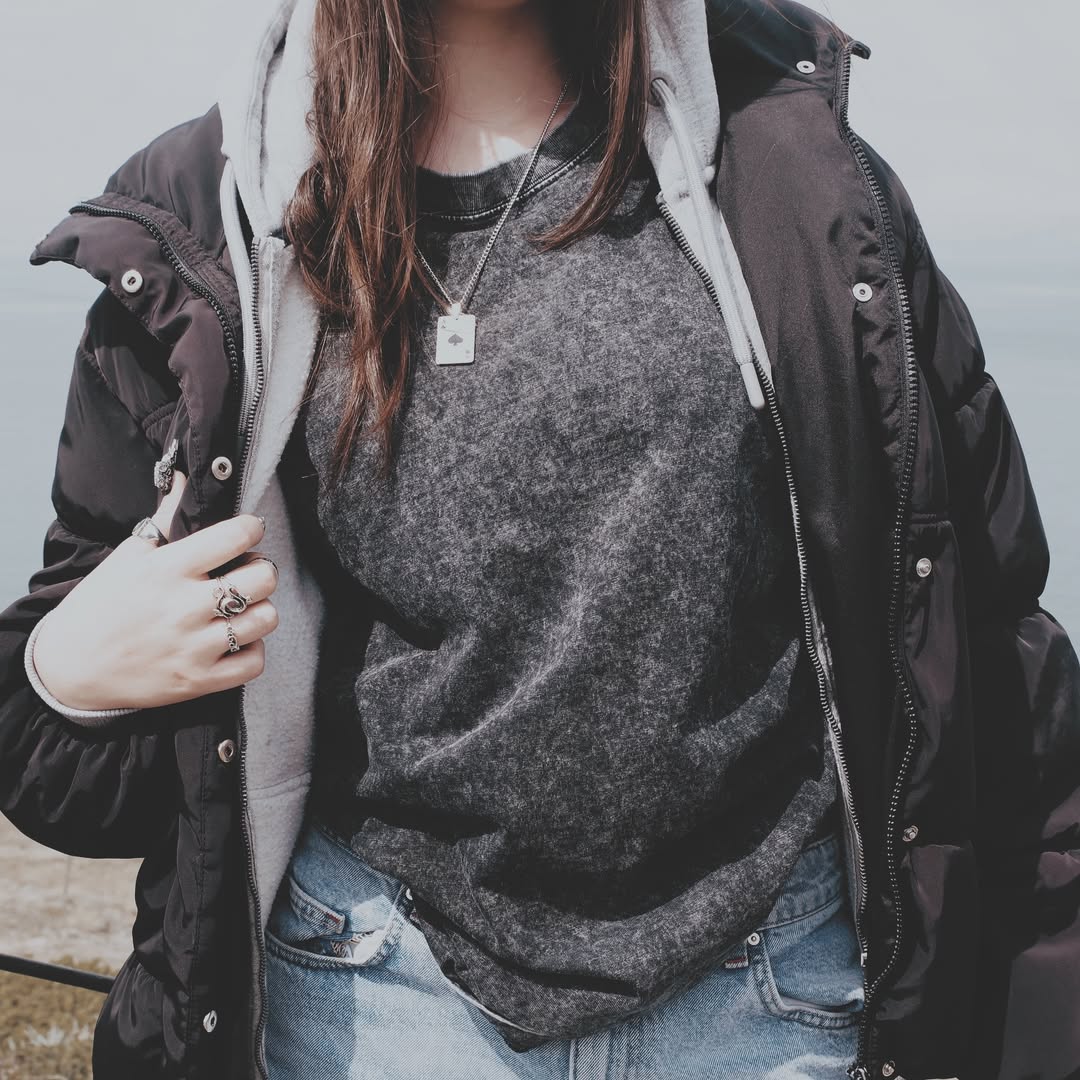 No. 1, Star Relic, Oversized Big T-Shirt, Shoulder Drop Short-Sleeve, Vintage Style, 100% Cotton, Black