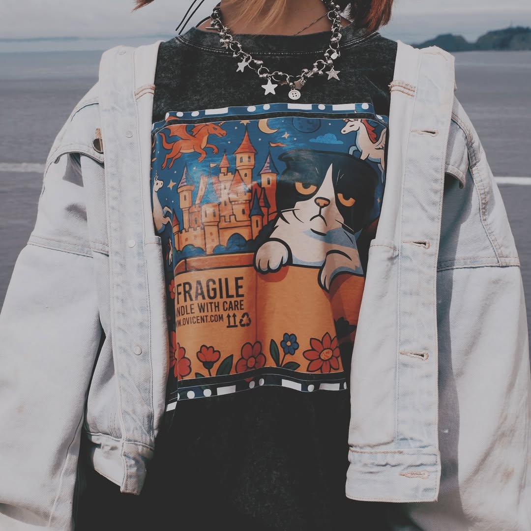 No. 4, Moxy, Oversized Big T-Shirt, Shoulder Drop Short-Sleeve, Vintage Style, 100% Cotton, Black