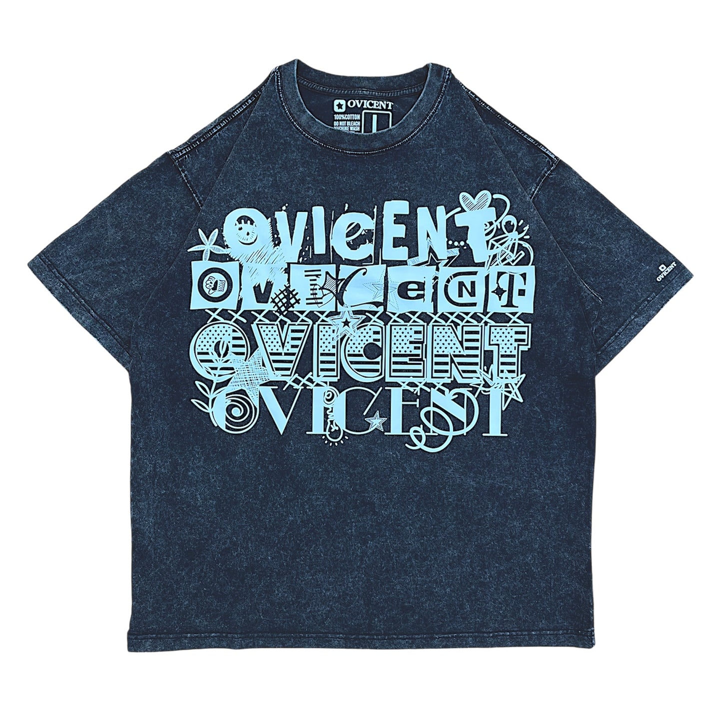 No. 3, Graphics X, Oversized Big T-Shirt, Shoulder Drop Short-Sleeve, Vintage Style, 100% Cotton, Black