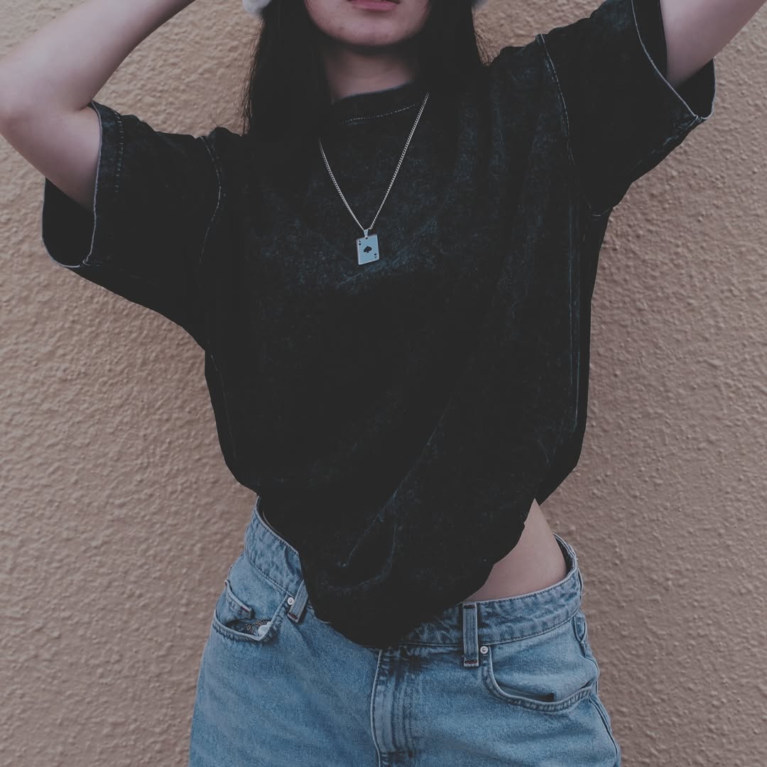 No. 1, Star Relic, Oversized Big T-Shirt, Shoulder Drop Short-Sleeve, Vintage Style, 100% Cotton, Black