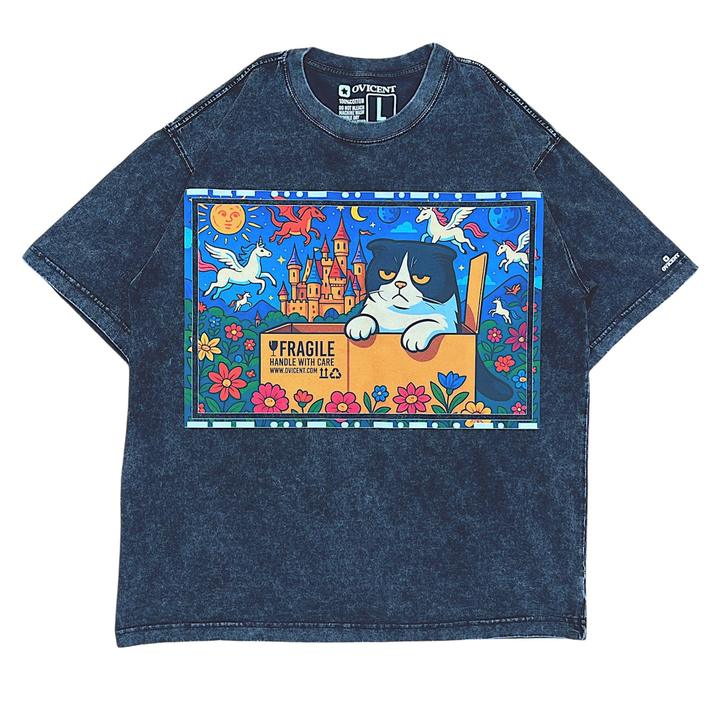 No. 4, Moxy, Oversized Big T-Shirt, Shoulder Drop Short-Sleeve, Vintage Style, 100% Cotton, Black