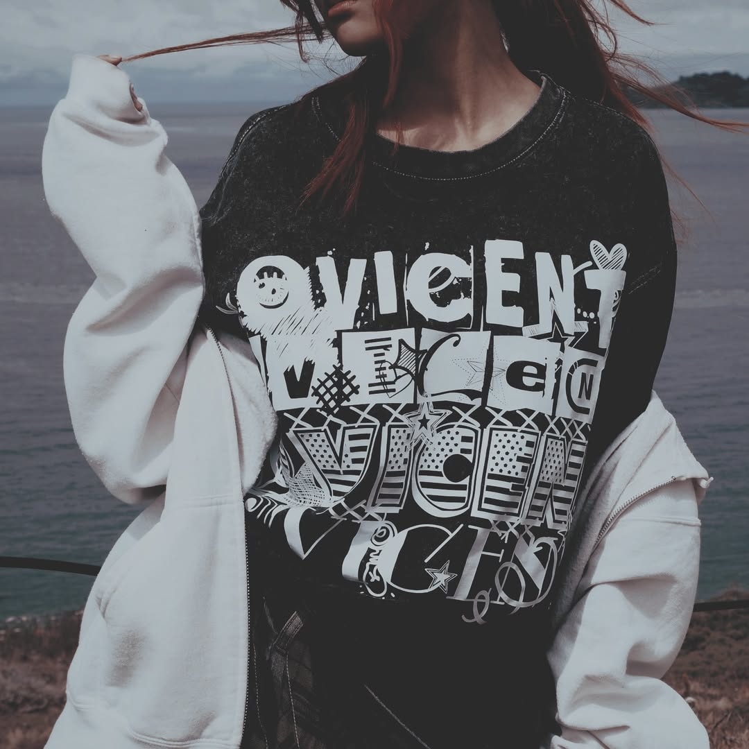 No. 3, Graphics X, Oversized Big T-Shirt, Shoulder Drop Short-Sleeve, Vintage Style, 100% Cotton, Black