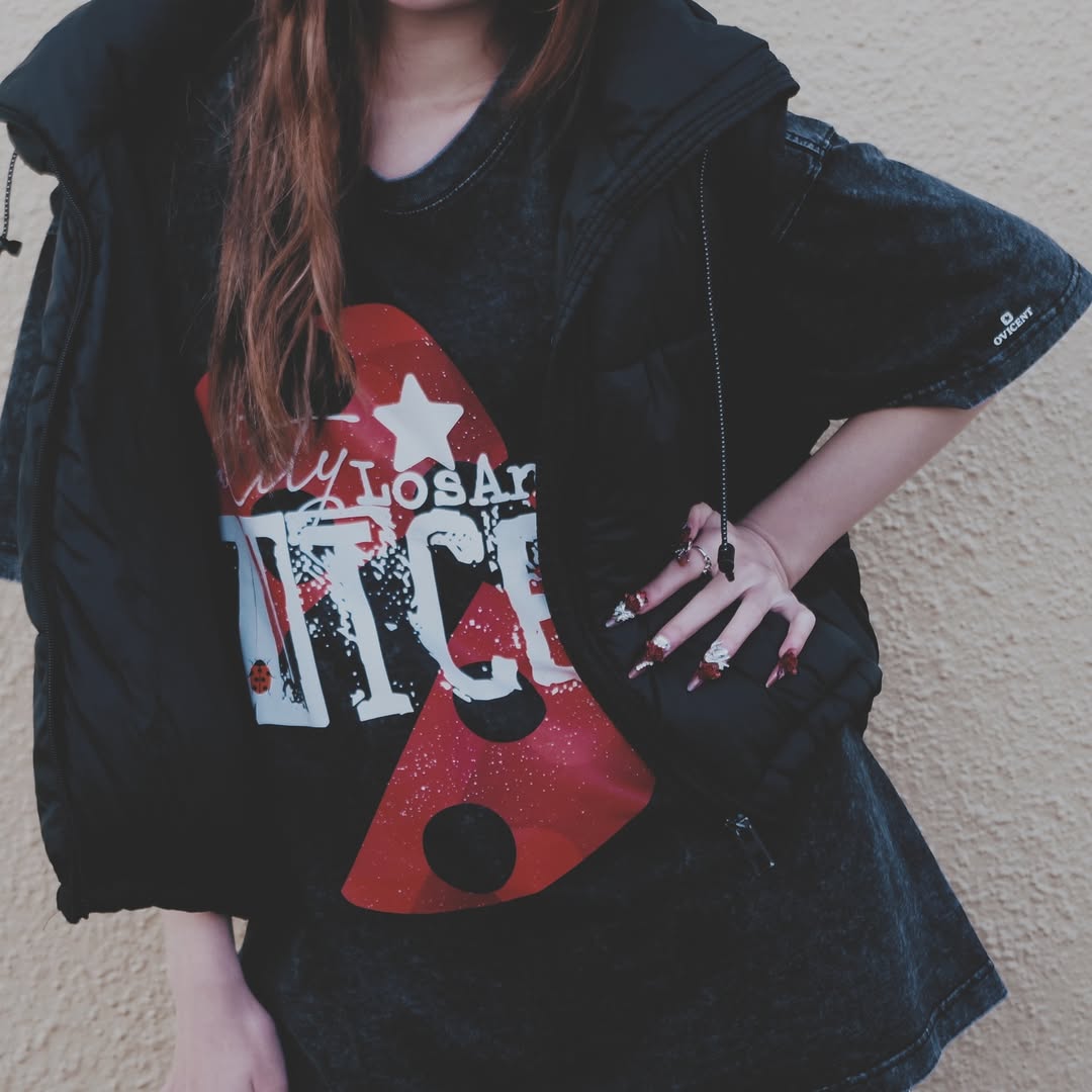 No. 2, Vibe City LA, Oversized Big T-Shirt, Shoulder Drop Short-Sleeve, Vintage Style, 100% Cotton, Black