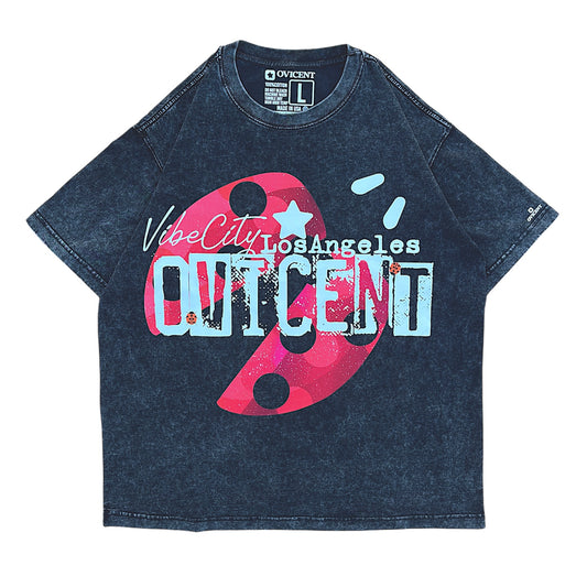 No. 2, Vibe City LA, Oversized Big T-Shirt, Shoulder Drop Short-Sleeve, Vintage Style, 100% Cotton, Black