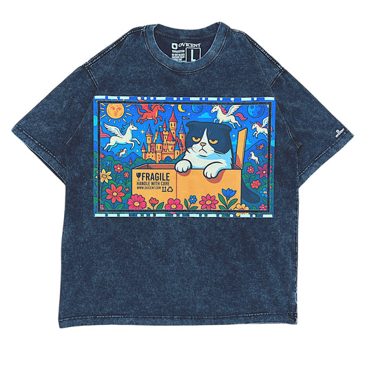 No. 4, Moxy, Oversized Big T-Shirt, Shoulder Drop Short-Sleeve, Vintage Style, 100% Cotton, Black